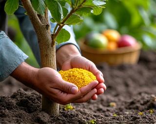 Aplicación de fertilizante orgánico en frutas tropicales